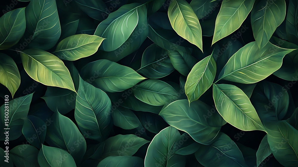 custom made wallpaper toronto digitalLush green leaves overlapping in a tropical pattern
