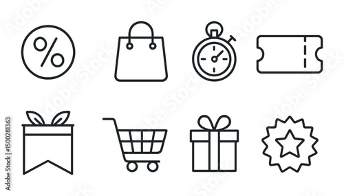 Shopping and retail line icons set – outline, e-commerce, marketplace symbols