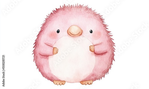 Watercolor smiling echidna doll, isolated on white background. AI generated illustration.
