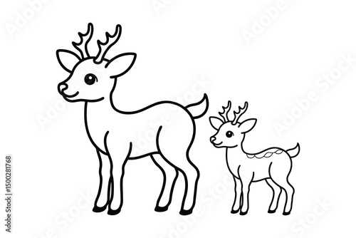 Deer with Fawn Line Art Illustration