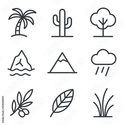 Climate Zone Icons. Outline icon set of payment and checkout: POS terminal, contactless card, cash tray, gift receipt, shopping