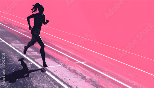 Young female sprinter running on track