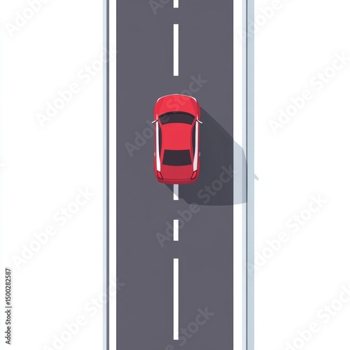 Red car on a road, top-down view (3)