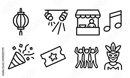 Event and festival outline icons set – line art, celebration, party symbols