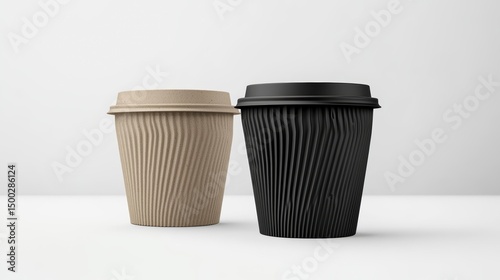 Wallpaper Mural Two disposable coffee cups, beige and black, with lids, on a white background. Torontodigital.ca