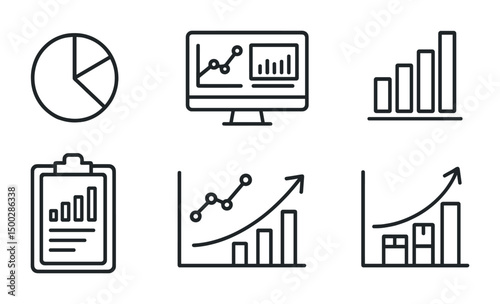Data analysis linear icons set – chart, graph, business and analytics symbols