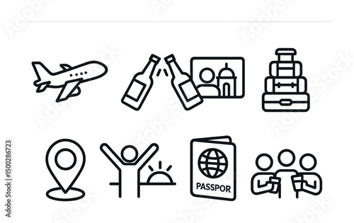 Travel and tourism line icons set – linear, outline, vacation and trip symbols