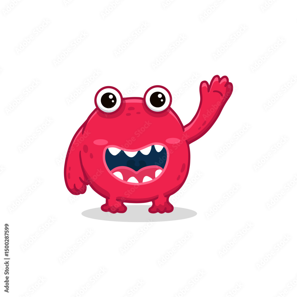 Fototapeta premium Cute cartoon monster on white background. Red Monster Icon. Happy Alien. Flat Funny monster. Vector illustration 