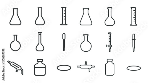 Chemistry and laboratory outline icons set – linear, scientific, experiment tools