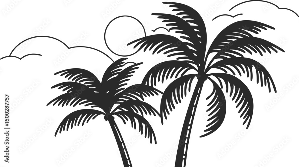 Fototapeta premium Palm Trees Silhouette with Sun and Clouds