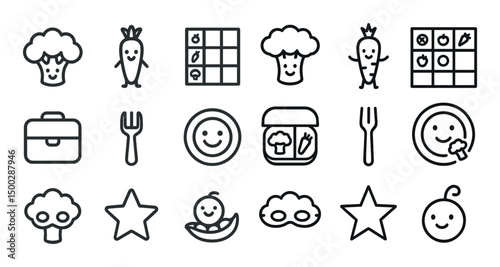 Cute vegetable icons for healthy kids meal designs and educational materials