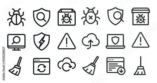 Cybersecurity and protection icons set – outline, linear, digital security symbols