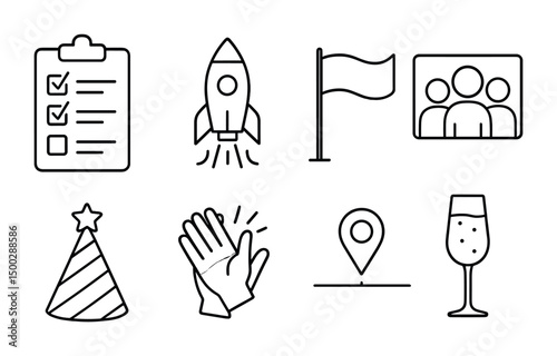 Business and celebration line icons set – outline, minimal, corporate symbols