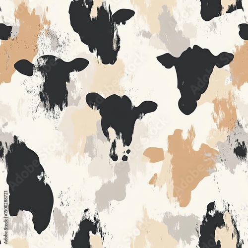 Abstract cow print design, neutral tones, paint splatters