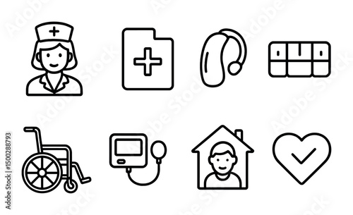 Healthcare and medical line icons set – outline, flat, wellness and hospital symbols