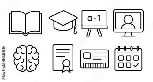 Education and learning outline icons set – teaching, academic, study symbols