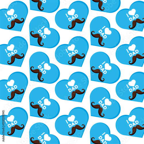 Blue heart I Love Dad pattern. Vector