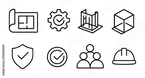 Construction and architecture outline icons set – linear, building, engineering tools