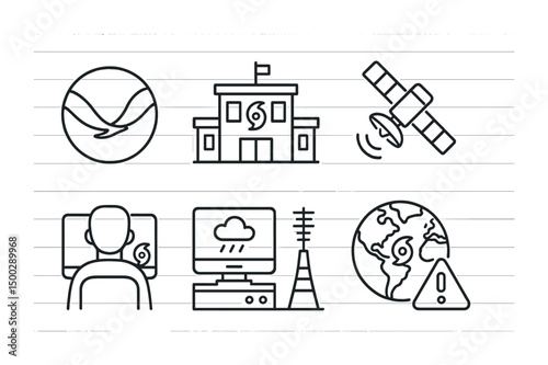 Weather and communication line icons set – outline, solid, technology symbols