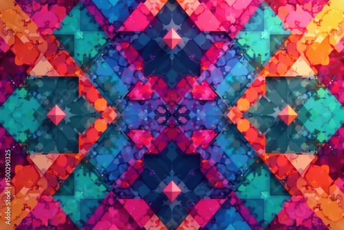 Abstract geometric shapes, vibrant colors forming a repeating design , repeating pattern, post, online