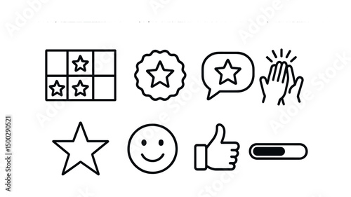 Rating and feedback outline icons set – linear, reviews, customer satisfaction symbols