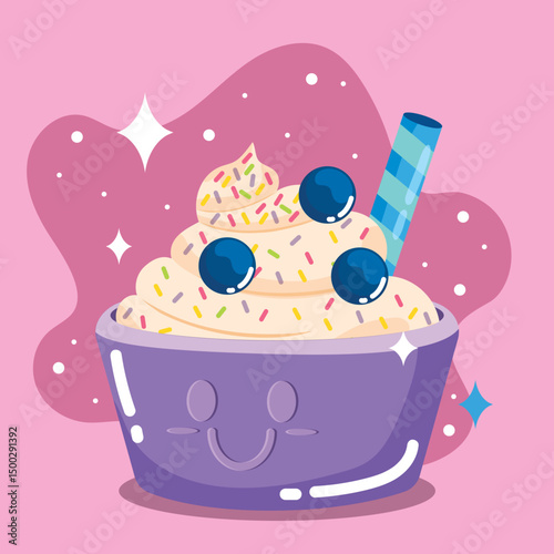 Frozen yogurt with berries. Vector