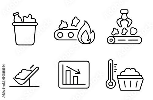Recycling and waste management line icons set – outline, linear, eco, sustainability