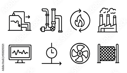 Industrial outline icons set – factory, engineering, manufacturing symbols collection