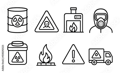 Hazard and safety outline icons set – linear, minimal, warning symbols collection