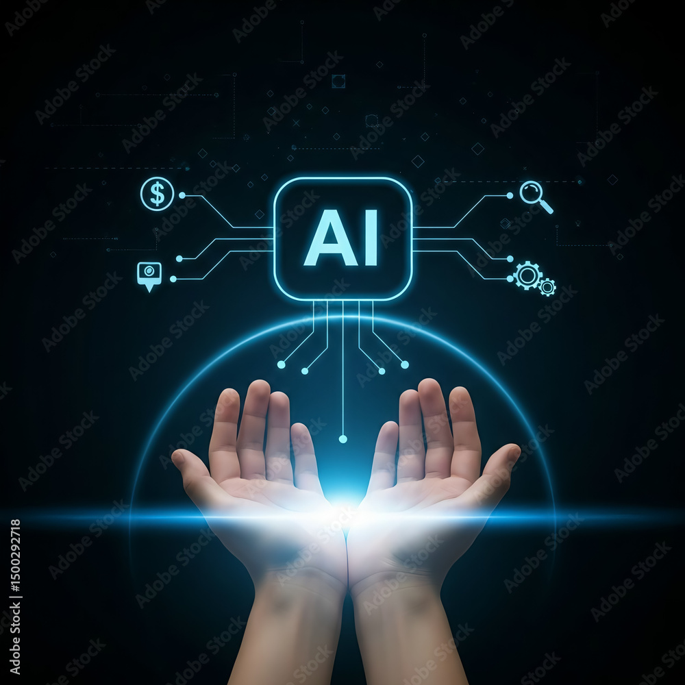 Fototapeta premium AI Artificial Intelligence Technology Digital Future Innovation Concept Hands