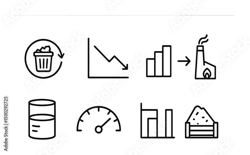 Industrial and factory outline icons set – linear, solid, manufacturing symbols