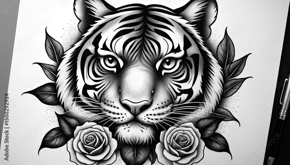 Obraz premium Majestic Tiger Head Tattoo Design