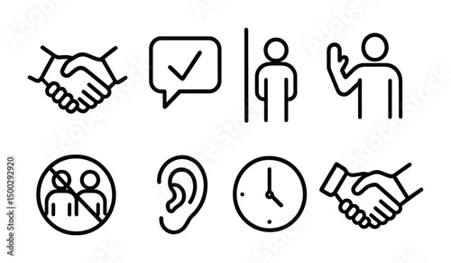 Communication and interaction line icons set – linear, outline, connection symbols
