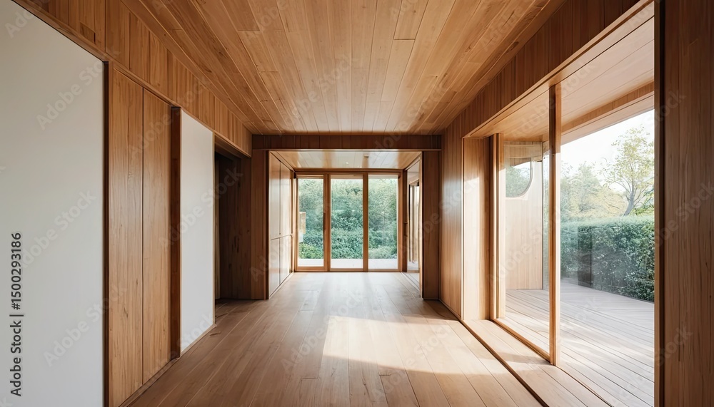 Fototapeta premium Sunlit Wooden Interior: Modern Minimalist Home Design