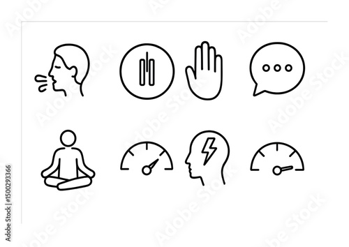 Health and wellness outline icons set – flat, linear, meditation and fitness symbols