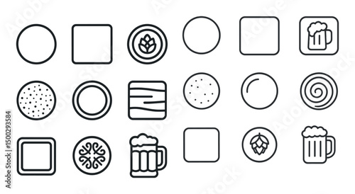 Brewery and beer outline icons set – linear, hops, brewing, drink symbols