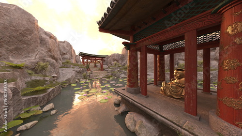 岩山の寺院　3DCGレンダリング