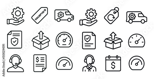 Business and marketing icons set – outline, line, analytics and strategy symbols