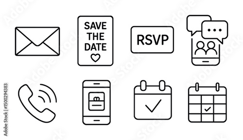 Event and communication line icons set – outline, messaging, invitation symbols