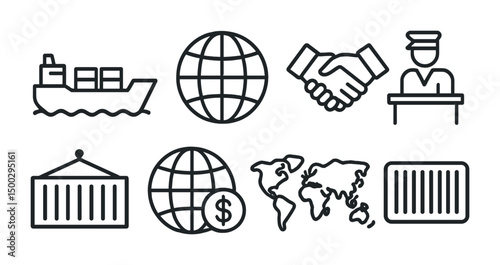 Logistics and shipping line icons set – transportation, delivery, global trade symbols