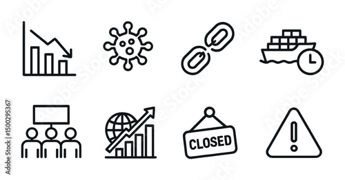 Business analytics outline icons set – line, growth, data visualization symbols