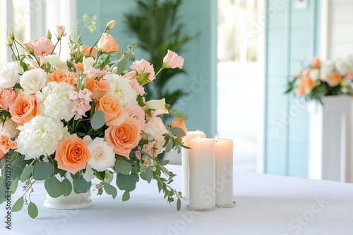 Peachy Floral Centerpiece with Elegant Candles