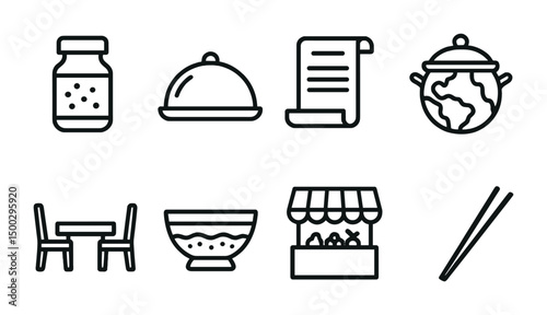 Restaurant and dining line icons set – outline, cuisine, food and meal graphics