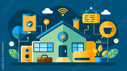 Smart Home Integration: An illustration showcasing the seamless connectivity of modern smart home technology, with various devices interacting in a clean and inviting digital environment.