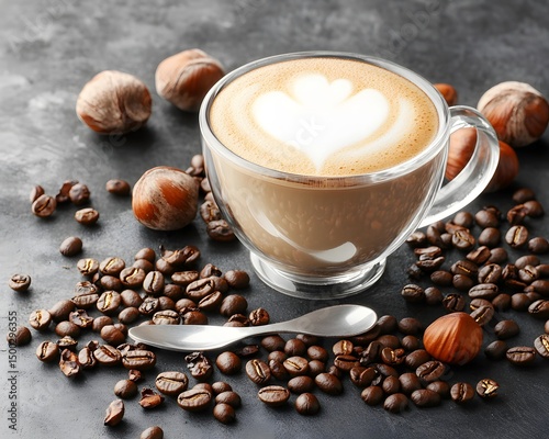 Hazelnut Latte Coffee Drink with Beans