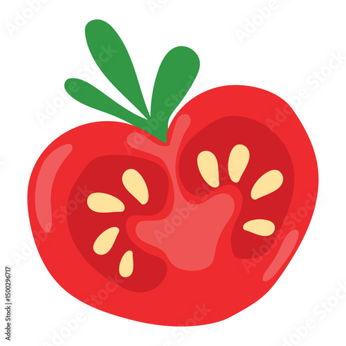 Sliced tomato with seeds icon. Vector