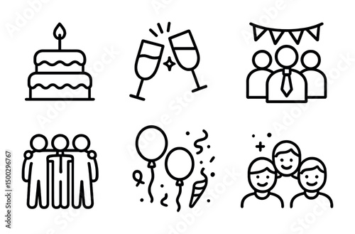 Party and celebration line icons set – outline, festivity, event planning symbols
