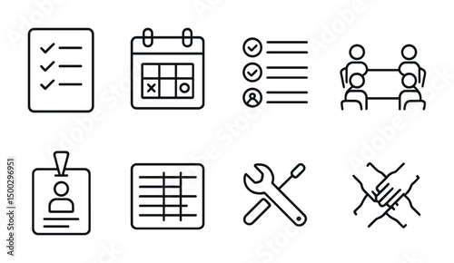 Business and office line icons set – outline, organizational, workplace symbols