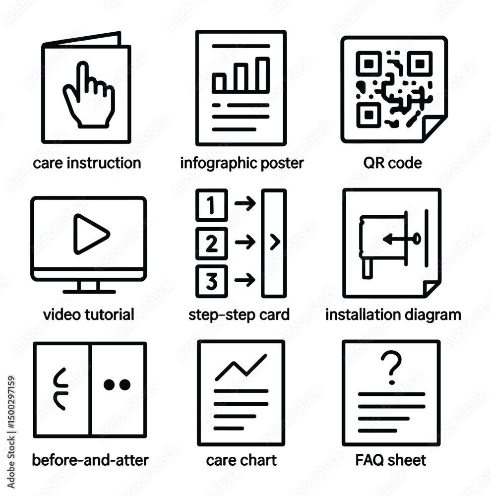 Educational Icons Set. Outline icon set of length categories display: pixie cut, bob length, shoulder length, mid-back length,