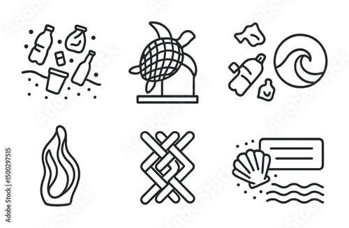 Recycling and environmental outline icons set – waste, eco-friendly, sustainability symbols